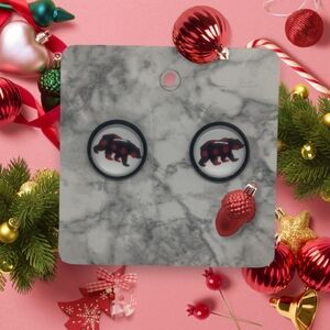 Buffalo Plaid Bear Cabochon Earring Studs 3/$15
